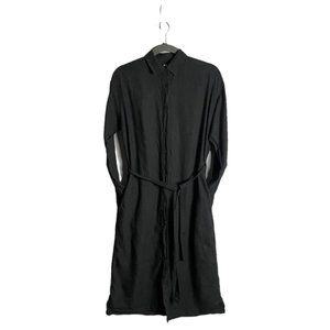 Uniqlo Women's Charcoal Gray Button Up Midi Belted Shirt Dress